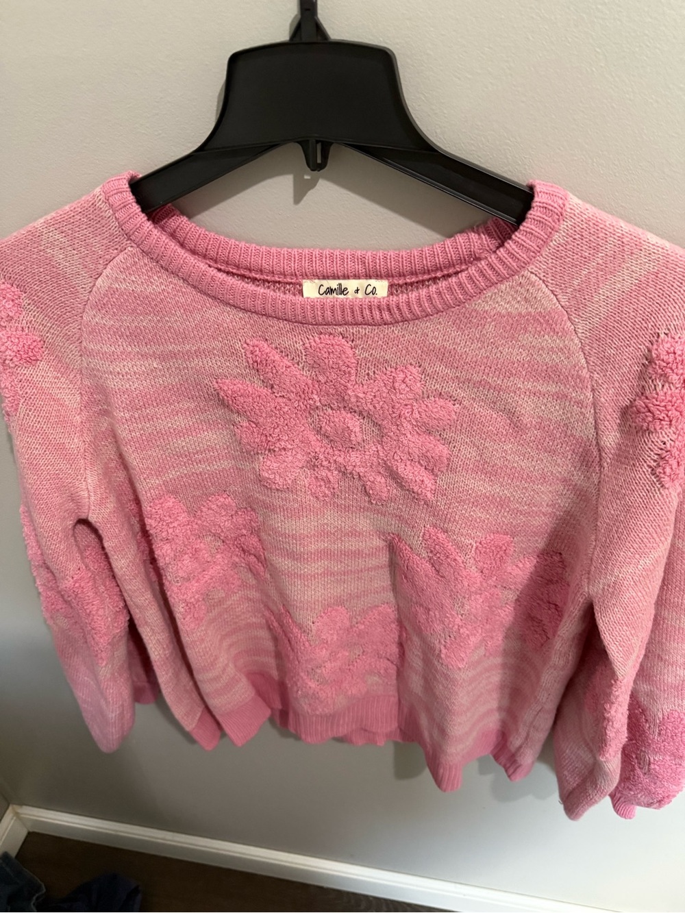 Camille and Co Pink Floral Texture Knit Sweater size XL